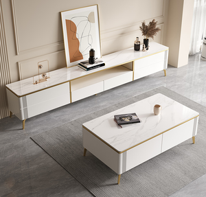 Yishangsen Móveis de luxo para sala de estar, mesa de café, suporte para TV, <span class=keywords><strong>buffet</strong></span>, conjunto de armários, centro dourado, mármore, aço inoxidável moderno - Product Image 1