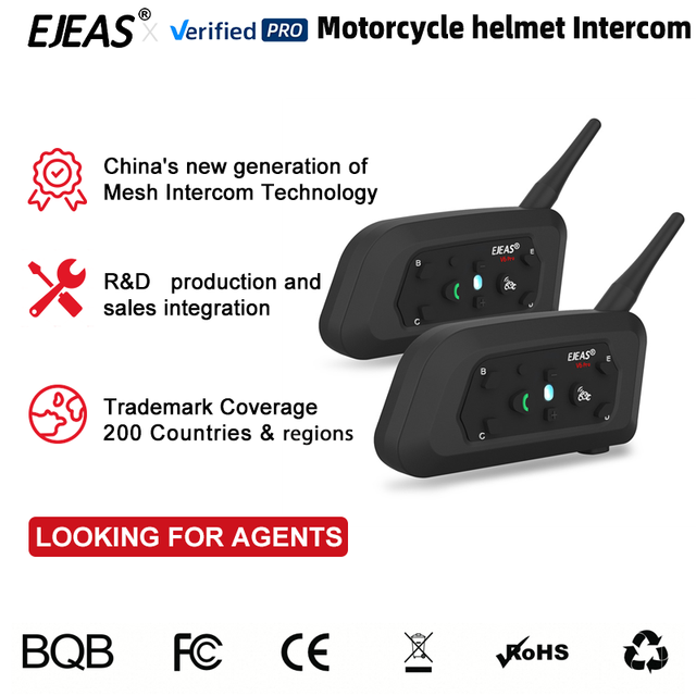 Ejeas V6 Pro Full Duplex 2 Way IP67 Waterproof Bluetooth FM Intercom for 2 Riders Full Duplex Moto Intercom Motorcycles