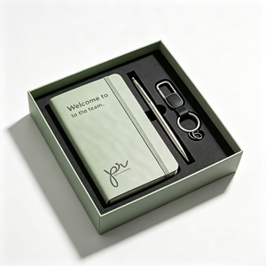 Kit de bienvenue personnalisé 3 en 1 avec carnet, stylo et porte-clés, article promotionnel de bureau moderne pour les nouveaux employés - Product Image 1