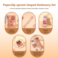 Kit de Útiles Escolares de Dibujos Animados de Capibara Kawaii con Estuche de PVC, Cuaderno, Lápiz, Borrador, Espejo y Set de Papelería