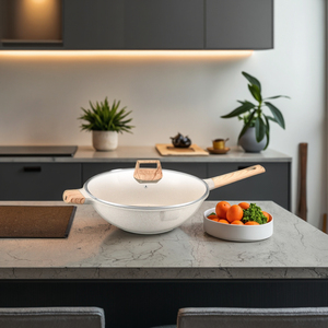 Sartén <span class=keywords><strong>Wok</strong></span> de vidrio de aluminio Revestimiento antiadherente con mango de baquelita doble para sartén de estufa de gas y inducción - Product Image 5