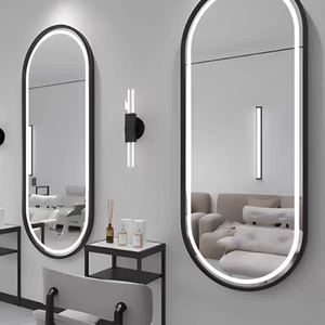 Tùy chỉnh hình bầu dục đặc biệt LED chảy ánh sáng thời gian hiển thị nhiệt độ Màu Đen Đóng Khung thông minh gương - Product Image 1