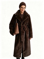 Manteau long en fausse fourrure de vison marron Zeyu pour femme, chaud et épais, avec ceinture et revers, en peluche moelleuse, luxe, pour l'hiver 2026, ODM