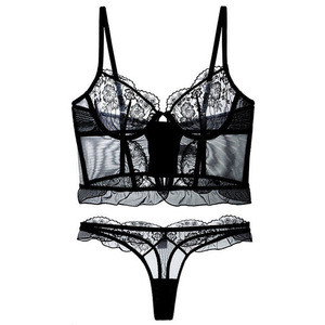 2025 korset tulang ikan berongga tembus pandang renda seksi bernapas ultra-tipis pakaian dalam romantis untuk wanita Set Bra lembut - Product Image 4