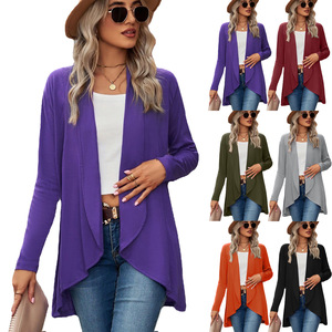 Soft Knit <strong>Cardigan</strong> Ladies Open Front <strong>Waterfall</strong> Collar Asymmetrical Hem Longline Cozy Chic Casual Daily Street Wear Wholesale - Product Image 1