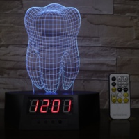 Motif personnalisé 3D Illusion LED Dent Lampe Tactile Contrôle Veilleuse avec Horloge pour Salon ou Entrepôt
