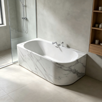 Baignoire autoportante en marbre blanc poli de luxe avec silhouette incurvée pour la décoration de salle de bain de villa moderne