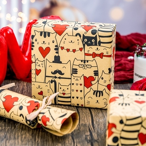 Cats With Hearts Kraft Gift <b>Wrapping</b> <b>Paper</b> Double Sided Recyclable For Packaging And Craft Use - Product Image 1