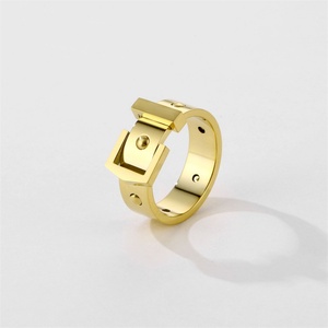 Classic Belt Design 316L Stainless Steel Chunky <b>Ring</b> Gold Plated Band Finger <b>Rings</b> - Product Image 6