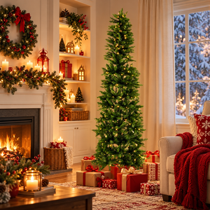 High Quality Eco-Friendly Artificial Pencil Christmas Tree 250 Incandescent Lights 571 Branch Tips Foldable Base for Indoor - Product Image 2