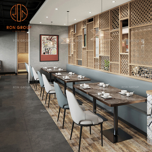 Muebles para restaurante, mesa cuadrada de madera con sofá de cuero gris claro, banco, cabina, juego de asientos para cafetería y comedor de bistró - Product Image 3