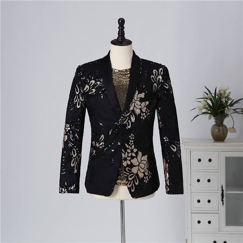 Men's Suit Floral Pattern Jacket Dinner Party Performance Wear Stage Blazer Costume Homme