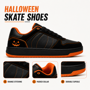 Chaussures de skate Halloween Citrouille Orange Noir Personnalisées Hommes Femmes Baskets Respirantes Vente en Gros Usine OEM Chaussures de Skateboard - Product Image 2