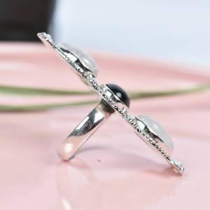 Handmade Rainbow Moonstone Black Onyx Sterling <b>Silver</b> <b>Statement</b> <b>Ring</b> Natural Gemstone Jewelry for Women Wholesale - Product Image 3