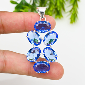 Collier pendentif artisanal de style bohème en argent sterling plaqué avec pierre précieuse iolite bleue de créateur pour fiançailles et mariage - Product Image 4