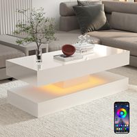 Table basse LED haute brillance 47.3IN, lumières LED APP, noir/blanc, meubles modernes pour salon