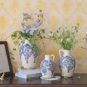 New Arrival Unique Single Ear Handle Blue and White Ceramic Vase For Fresh or Artificial Flower Arrangement