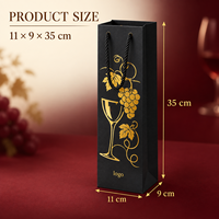 Sacs cadeaux noirs en gros pour vin, 11 x 9 x 35 cm, avec impression dorée, pour dégustations en vignobles, cadeaux de fêtes et banquets