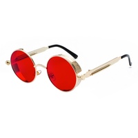 Kacamata hitam reflektif Punk Hip Hop, kacamata hitam Punk warna-warni dengan musim semi Uv400 logam kecil bulat Steampunk