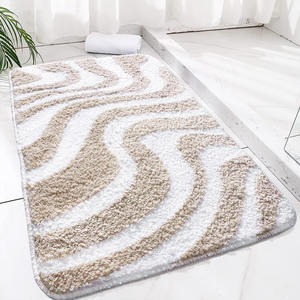 Tapis de bain rectangulaire en microfibre floqué, absorbant, antidérapant, à rayures, design minimaliste, pour l'entrée de la salle de bain - Product Image 5