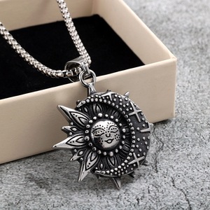 European American Retro Stainless Steel Pendant Unisex Punk <b>Cross</b> Sun Necklace Geometric Asymmetry Gift Jewelry - Product Image 4