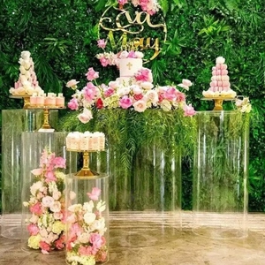 Juego de 7 Bases Ovaladas Doradas para Exhibición de Alimentos, Bandeja de Mesa, Torre de Pasteles, Exhibidor de Acrílico de 3 Niveles para Postres - Product Image 5