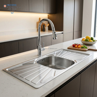 Évier de cuisine rectangulaire en acier inoxydable plaqué électrique, design moderne, 1200x500mm, avec deux égouttoirs coulissants
