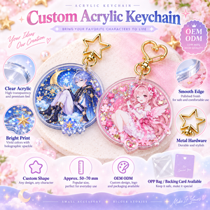 Llavero de acrílico de anime con diseño de muñeca redonda, colgante de mosquetón ligero con incrustaciones, patrón de estrellas y lunas en rosa y azul - Product Image 4