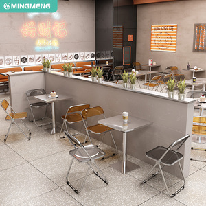 Juego de muebles para cafetería de estilo retro, sillas plegables transparentes, mesa redonda de acero inoxidable para cafetería, bistró, uso comercial - Product Image 5