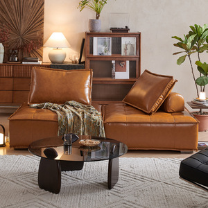 Vintage Piemonte Genuine Leather Modular Block Sofa Italian Minimal Combination Couch For Small Living Room Home - Product Image 1