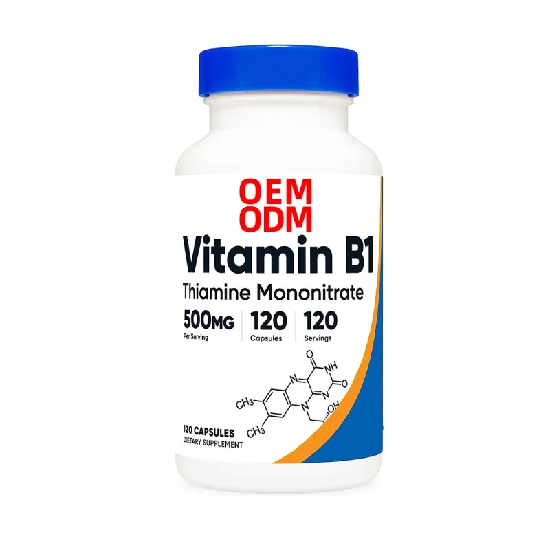 OEM özel etiket gdo olmayan glutensiz B1 vitamini (tiamin) 500mg 120 kapsül