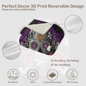 Couverture polaire en forme de crâne de lotus pour enfants, filles et garçons, couverture en sherpa douce et moelleuse avec motif de crâne de mandala violet pour canapé, chaise, lit - Product Image 6