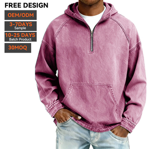 Vente en gros de sweats à capuche en denim de coton pour hommes, à quart de zip, bleu, délavé vintage, coupe oversize, streetwear premium, avec logo personnalisé, fabricant - Product Image 3