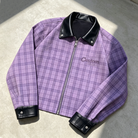 Veste à carreaux personnalisée de haute qualité, veste d'hiver en coton coupe-vent, col en PU, fermeture éclair, veste à carreaux courte pour homme