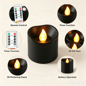 Lot de 12 bougies <span class=keywords><strong>LED</strong></span> 3D sans flamme, type pilier, avec télécommande, minuterie 2/4/6/8h, fonctionnant sur piles, pour mariage et décoration intérieure - Product Image 1