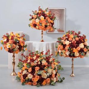 Boule de fleurs artificielle en soie de haute qualité, orange rouge automnal, grande décoration florale pour centre de table de mariage, Noël et Pâques - Product Image 2