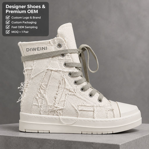 Chaussures de luxe pour hommes et femmes, en toile crème vieillie de haute qualité, baskets montantes, neuves. - Product Image 1