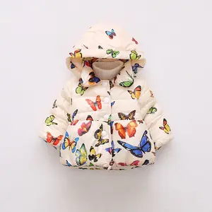 Manteau en coton pour enfants de 2 ans, veste confortable et chaude, avec col en fourrure, papillon, pour nouveau-né fille, hiver