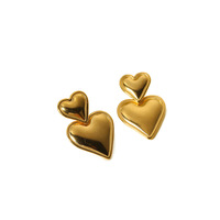 Boucles d'oreilles vintage en acier inoxydable plaqué or 18 carats pour femmes Boucles d'oreilles en forme de grand cœur poli Cadeau religieux
