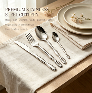 Ensemble de <span class=keywords><strong>couverts</strong></span> 4 pièces en acier inoxydable 304, finition miroir, avec manche ergonomique ondulé, pour hôtels et restaurants (vente en gros) - Product Image 2