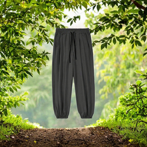 Pantalones Harem Negros para Hombre, Cintura Elástica con Cordón, Corte Holgado Informal, Ligeros, Transpirables, Tejidos, Deportivos, Largos - Product Image 3