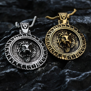 สร้อยคอจี้หัวสิงโตสแตนเลสสไตล์วินเทจสำหรับผู้ชาย ขนาดใหญ่ ดีไซน์ลายสัตว์ด้านเดียว ของขวัญเครื่องประดับ - Product Image 2