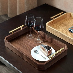 Plateau rectangulaire en bois, couleur bois naturel, plateau de service en bois massif pour salon, table basse, plateau à fruits - Product Image 2