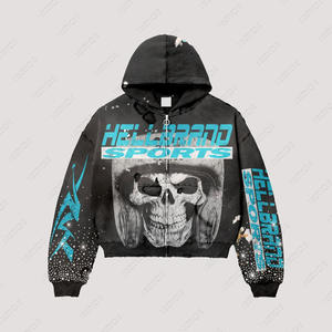 Wholesale Custom Men's Winter Zipper-Up Hoodies Sweatshirts 100% Cotton Heavyweight (370g) Oversized Fit Heat-Transfer Printed - Product Image 4