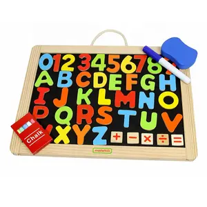 도매 나무 학습 장난감 알파벳 및 숫자 학습 게임 2 양면 드로잉 보드