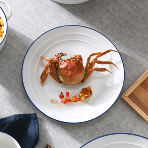 Assiette en porcelaine blanche en céramique chinoise bon marché en gros avec service de vaisselle Blue Line - Product Image 3