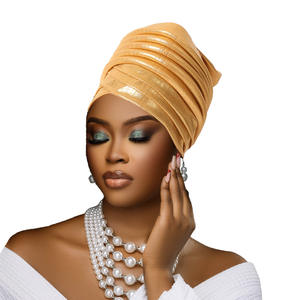 Nouveauté 2025 : Foulard Aso Oke Africain Auto-attachant pour <span class=keywords><strong>Femme</strong></span>, Style Uni Croisé, Bonnet Hijab Musulman, Foulard Aso Oke pour <span class=keywords><strong>Femme</strong></span> - Product Image 4