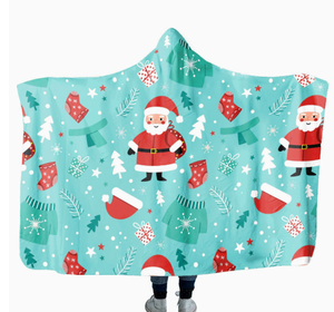 Christmas Hooded Blanket - Wearable Flannel <b>Poncho</b> with Santa Print - Product Image 2