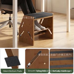<b>Wooden</b> Footstool With Cushion Adjustable Height For Home Office Desk Use Brown Color - Product Image 2