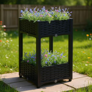 Maceta elevada de polipropileno negro de 15.7 x 15.7 x 28.0 pulgadas, jardinera duradera para flores y plantas verdes - Product Image 2